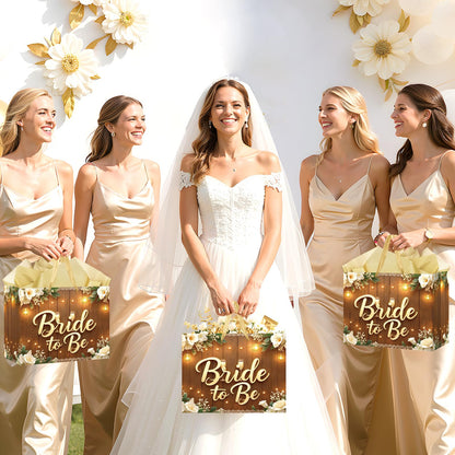 Woosytoo 1PC Brown Bride Gift Bag, Bridal Shower Gift Bags with Card and Tissue Paper, Bridal to Be Gift Wrapping Paper Bag for Bachelorette Engagement Wedding Shower Party Favor Bag