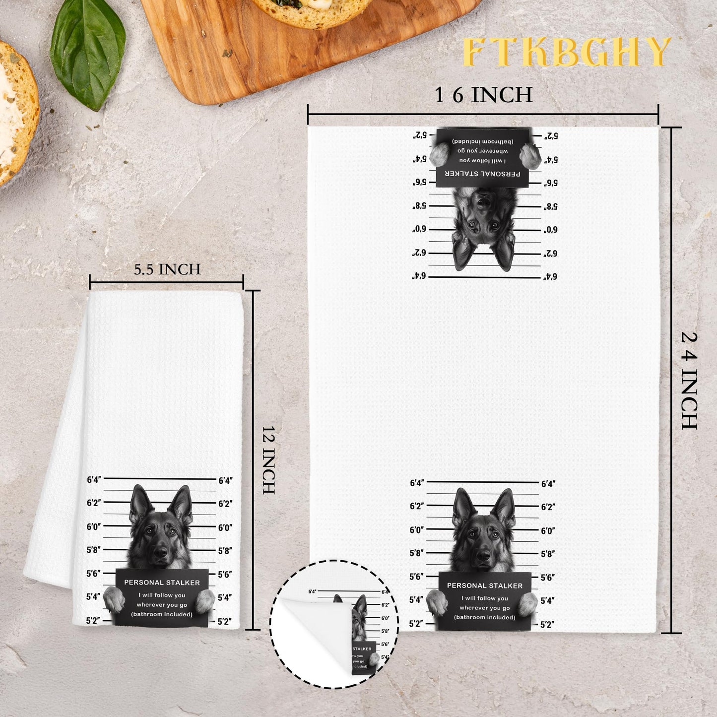 Funny German Shepherd Kitchen Towels, German Shepherd Gifts for Women Men, Black and White Dog Mugshot Decorative Dish Hand Tea Towels for Bathroom Kitchen, 16x24 Inch