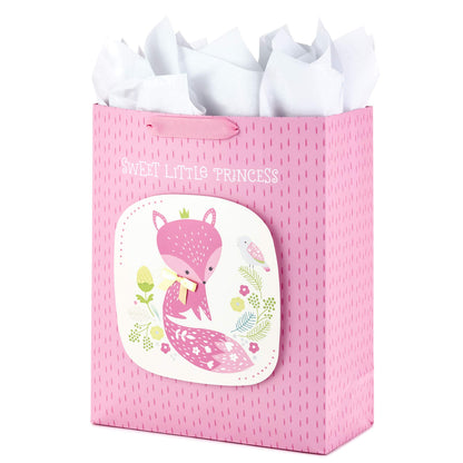 Hallmark 15" Extra Large Gift Bag with Tissue Paper (Sweet Little Princess Fox) for Baby Showers, Kids Birthdays, and More