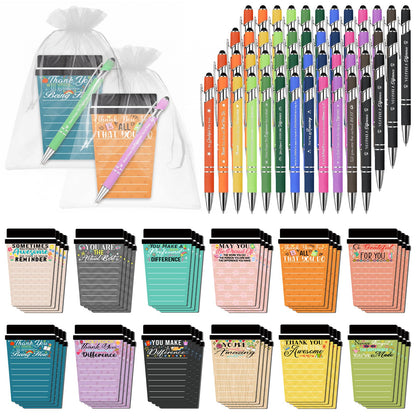 Mkway 48 Set Employee Appreciation Gifts Bulk Team - 48Pack Coffee Cup Notepad+48 Ballpoint Pens+ 48 Drawstring Gift Bags, Bulk Gifts for Coworkers/Staffs/Teachers/Christmas