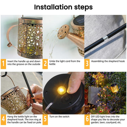 Solar Lights Outdoor Decorative, Metal Watering Can Lights Waterproof, Small Hanging Garden Decor Yard Outside Patio Lawn, Gifts for Mom Grandma Women Birthday(Warm White)