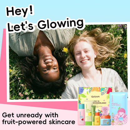 QUIYUM Fruit Skincare Gift Set - 10-in-1 Glow Routine + Cute Accessories, Hydrate, Glow, Strengthen Skin Barrier, All Skin Types, Ideal Gift for Teens Girls Women