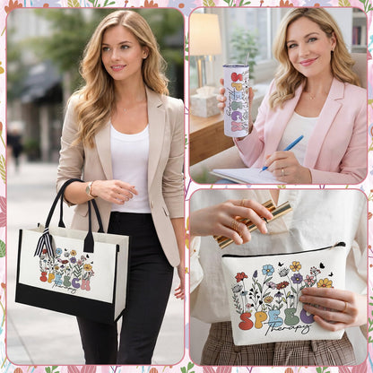 Patelai 7 Pcs Speech Therapy Gifts Speech Language Pathologist Graduation Birthday Appreciation Gifts Set for Assistant Therapist, Pathologist Mothers Day, Teacher with 20oz Tumbler Canvas Tote Bag