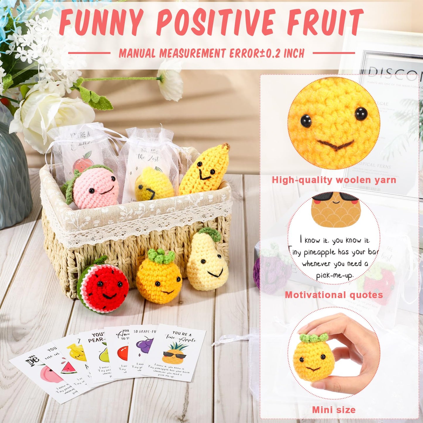 Shappy 10 Sets Inspirational End of Year Gifts Positive Fruit Funny Wool Knitted Dancing Fruit Mini Coworker Appreciation Gift Motivational Pun Card Graduation Party Favor for Teacher Employee Staff