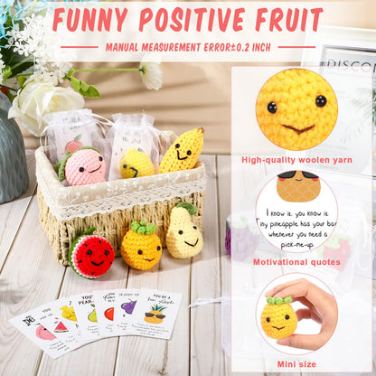Shappy 10 Sets Inspirational End of Year Gifts Positive Fruit Funny Wool Knitted Dancing Fruit Mini Coworker Appreciation Gift Motivational Pun Card Graduation Party Favor for Teacher Employee Staff