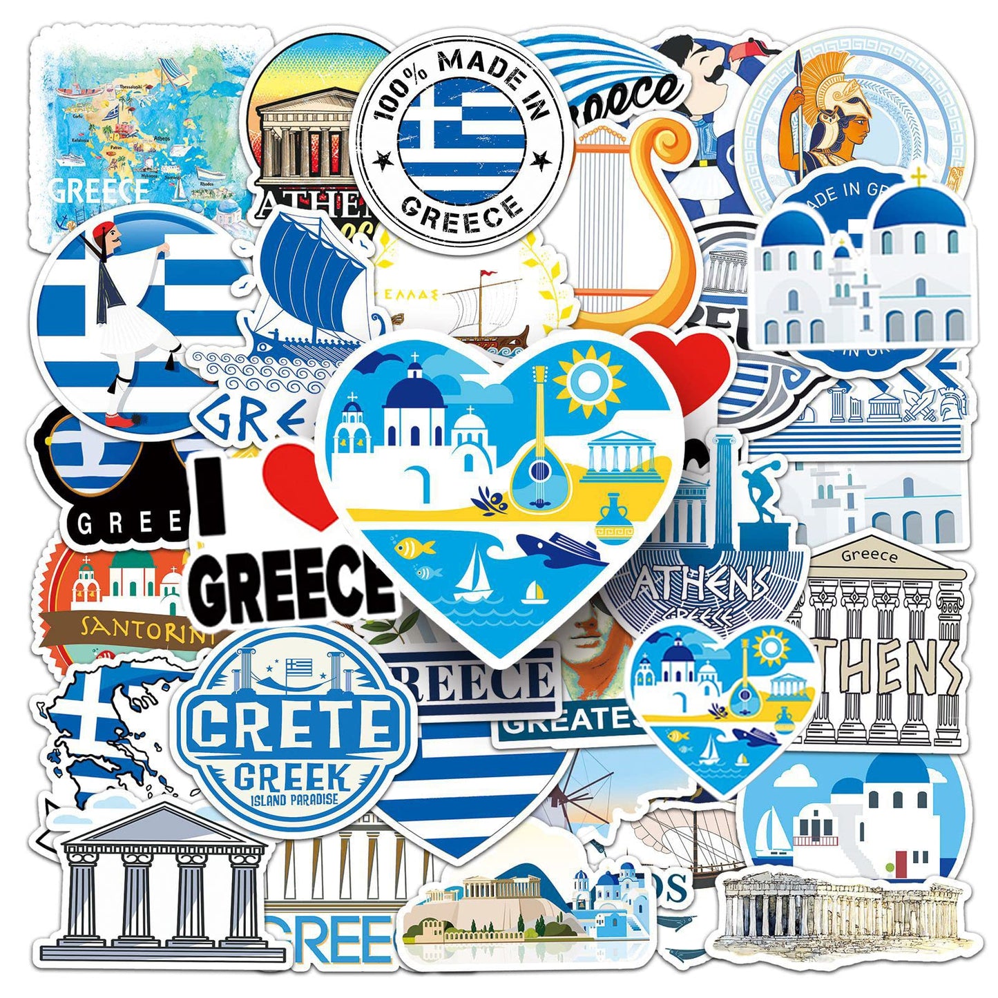 Greece Stickers |50Pcs Greek Civilization Waterproof Vinyl Decals for Water Bottles Laptop Luggage Cup Computer Mobile Phone Skateboard Guitar Helmet Snowboard Décor