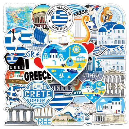 Greece Stickers |50Pcs Greek Civilization Waterproof Vinyl Decals for Water Bottles Laptop Luggage Cup Computer Mobile Phone Skateboard Guitar Helmet Snowboard Décor
