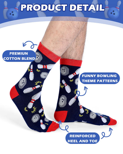 Patelai 12 Pairs Funny Bowling Socks for Men Novelty Sport Cotton Crew Socks Accessories for Bowling Lover Team Player Gifts