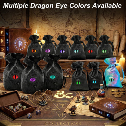 Haxtec Dragon Dice Bag PU Leather DND Dice Pouch with 3D Glass Dragon Eye, Small Drawstring Bag for Dungeons & Dragons, D&D Gamer Gifts for Dragon Lovers, Patent D893867