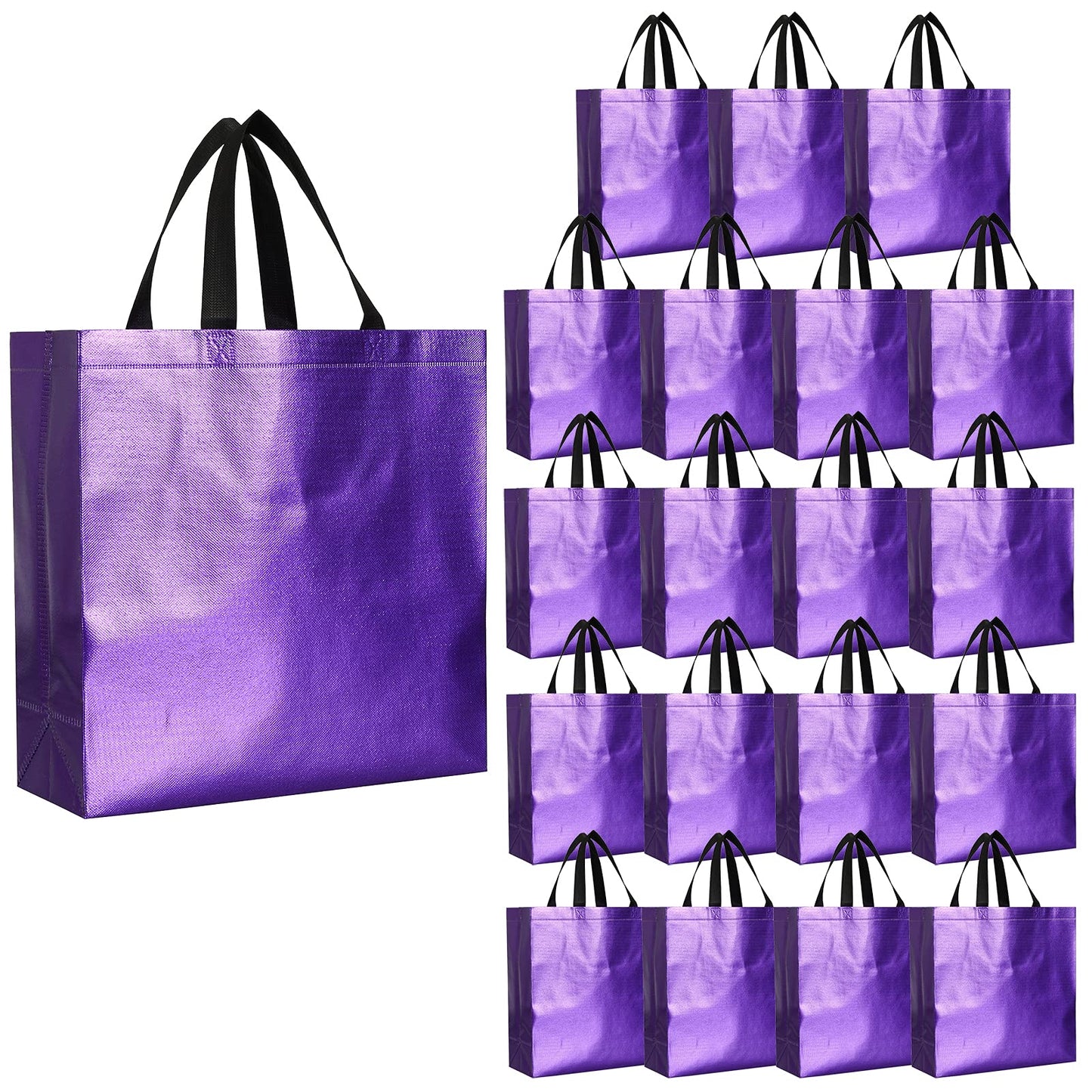 Tosnail 20 Packs Large Reusable Gift Bags with Handles, Party Favor Bag, Goodie Shopping Tote, Present Wrap for Weddings, Birthdays, Party, Event - Purple
