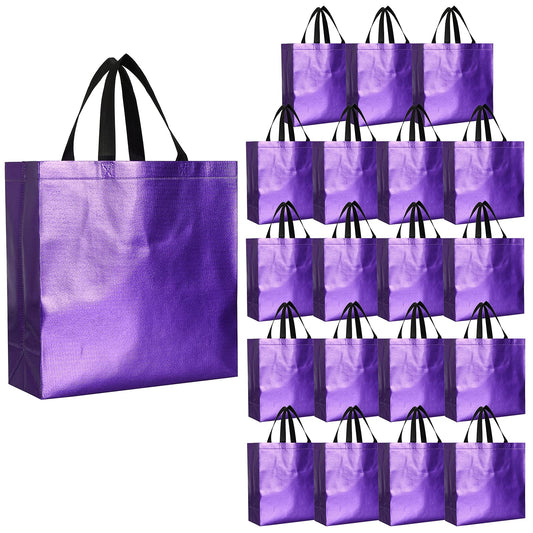 Tosnail 20 Packs Large Reusable Gift Bags with Handles, Party Favor Bag, Goodie Shopping Tote, Present Wrap for Weddings, Birthdays, Party, Event - Purple