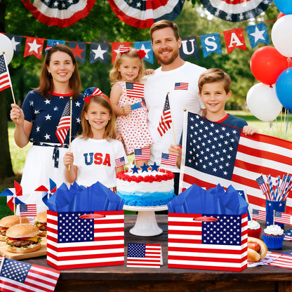United States US Flag Gift Bag with Card & Wrapping Papers, USA 4th of July Gift Bag Party Decorations American Patriotic for National Day of The United States,Birthday,Souvenirs Goodie Treat Bag