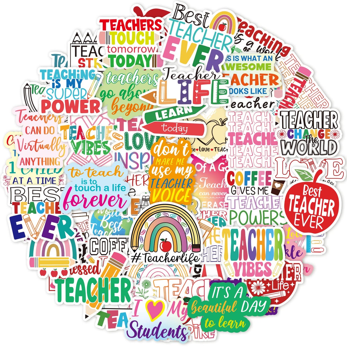 Fancy Land Teacher Stickers Vinyl Waterproof Teacher Appreciation Gifts for Laptop Water Bottle Back to School Supplies 100Pcs