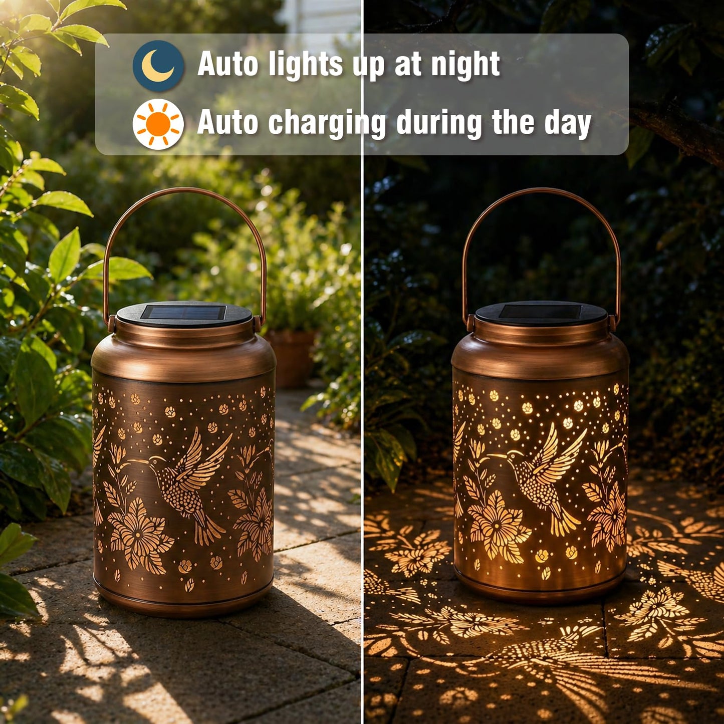Birthday Day Gifts for Women, Garden Decor Hummingbird Solar Lanterns Outdoor Waterproof, Mothers Day Gifts for Mom Grandma, Hanging Solar Lights Outside Gardening Gifts