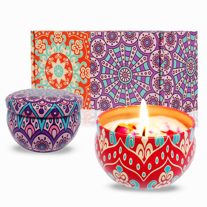 Scented Candles Gift Set - Aromatherapy Candle for Home, Portable Hotel Small Candles, Natural Soy Wax Tin Jar for Yoga, Bath, 2.5 Oz Long Lasting Time Gift for Women 2 Pack