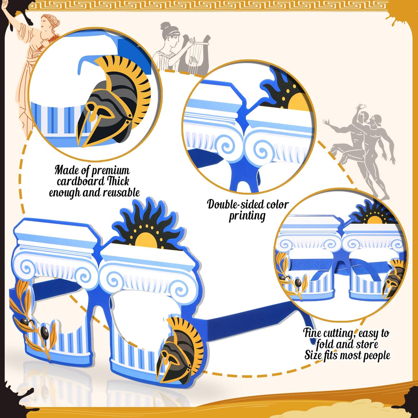 36 Pcs Greek Mythology Decor Ancient Greece Theme Eyeglasses Paper Glasses Frame Greece Photo Booth Props Greek Party Favors Toga Decorations for Greece God Birthday Party Supplies