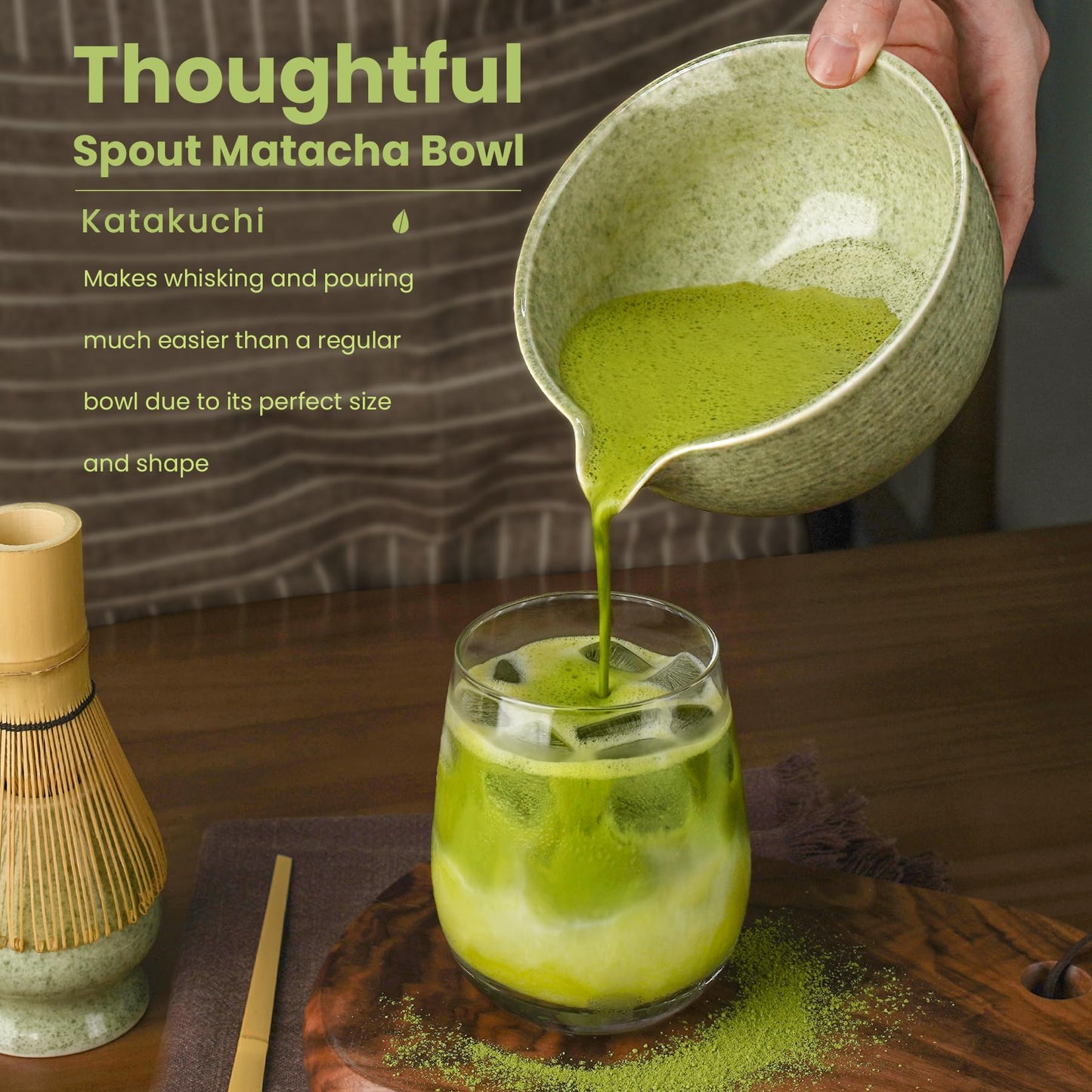 Matcha Whisk Set, Ceramic Bowl Matcha Kit & Handcrafted Bamboo Chasen, Complete 5 Pcs Matcha Set Whisk and Bowl, Stainless Steel Sifter, Bamboo Scoop & Holder for Matcha Lovers