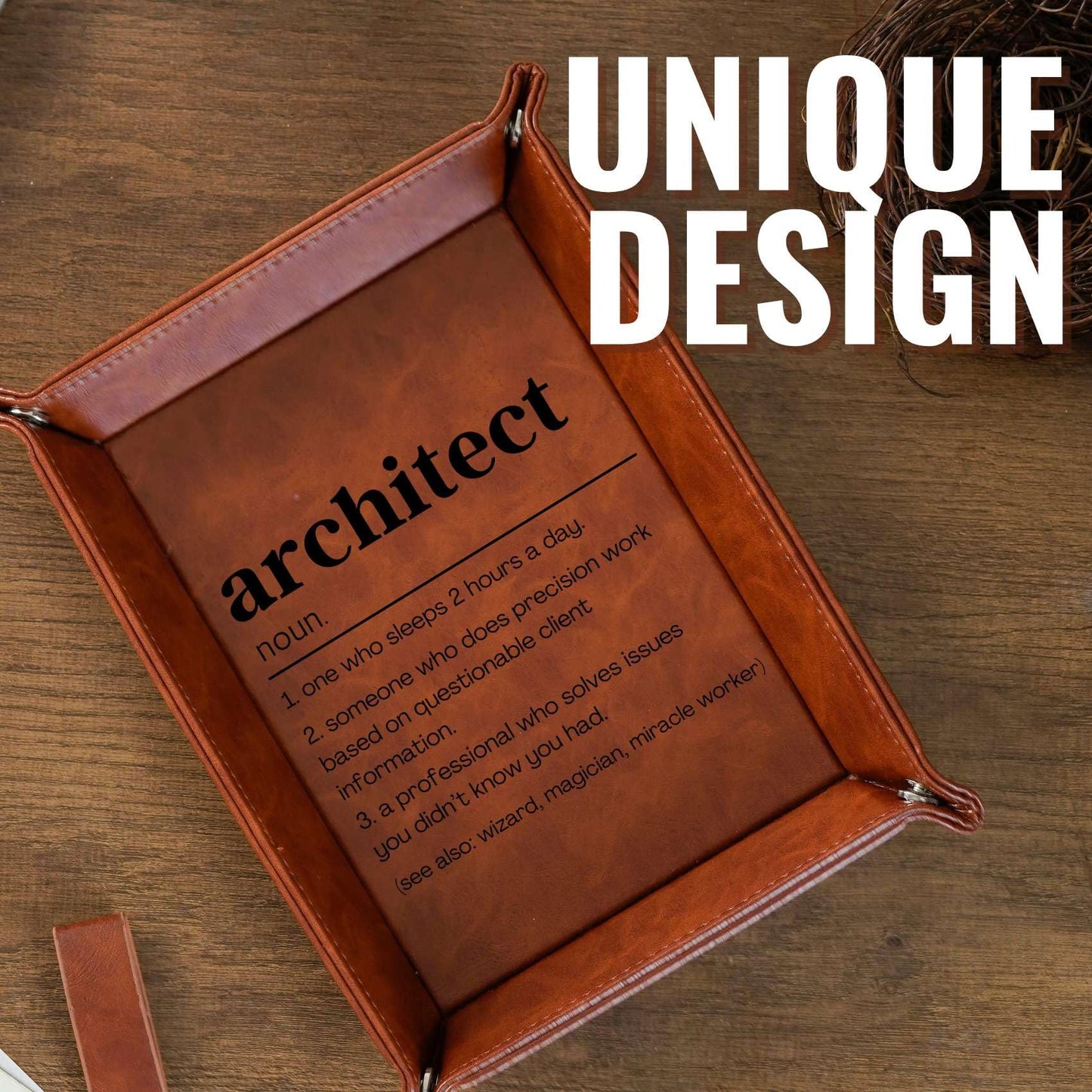 Architect Gifts, Valet Tray for Him & Men, Boyfriend, Husband, Dad, Desktop Organizer PU Leather Tray