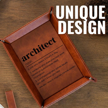 Architect Gifts, Valet Tray for Him & Men, Boyfriend, Husband, Dad, Desktop Organizer PU Leather Tray