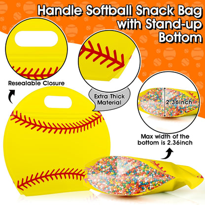 24pcs Softball Goodie Bags with Handles Reusable Sealed Snack Bags, Stand-up Bottom Treat Bags for Softball Coach Sport Team Men Women and Softball Mom, Party Favor Birthday Gifts Candy Bags Supplies