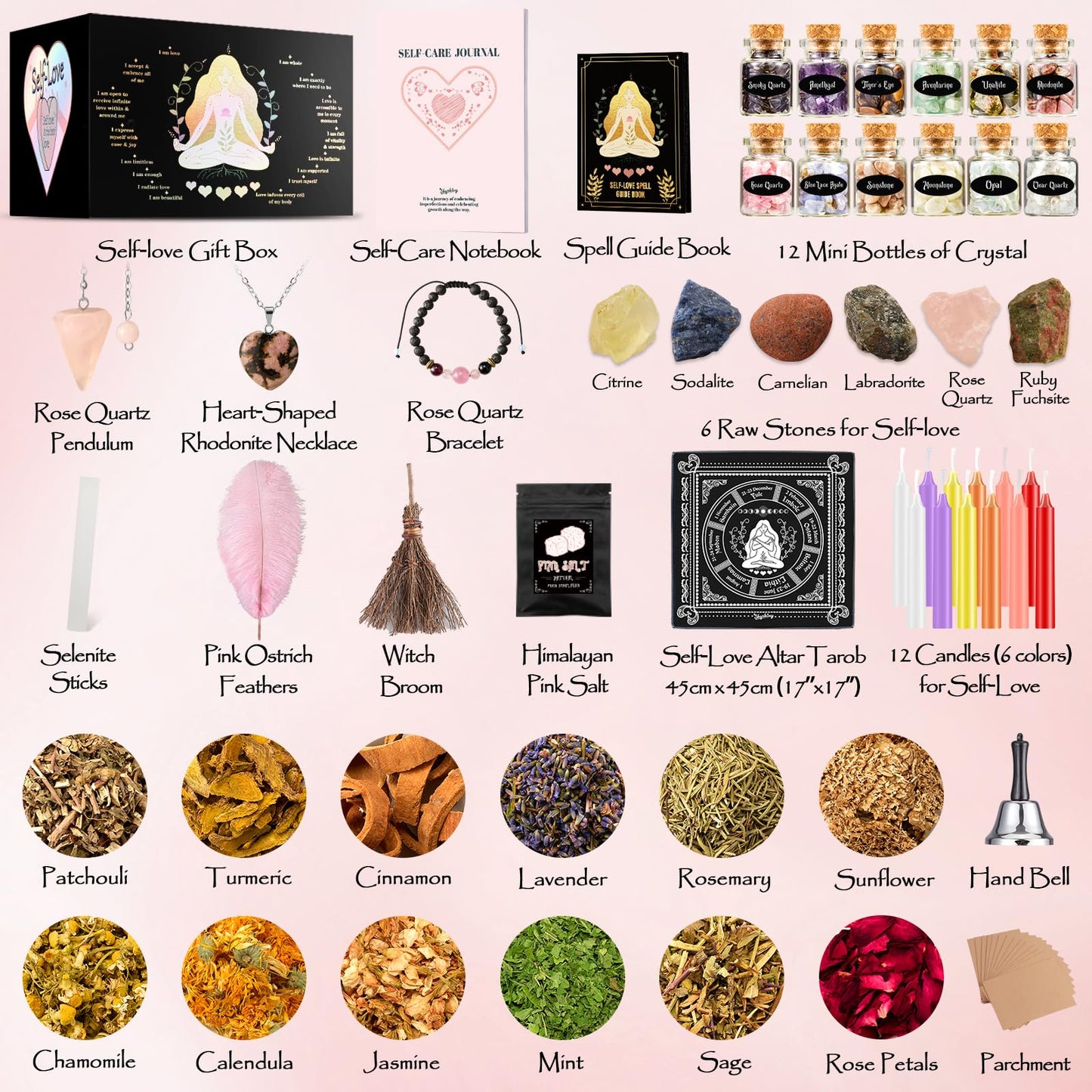 SHYSHINY Self Love Witchcraft Supplies, Self-Love Wiccan Supplies and Tools with Self-Care Journal Workbook, Witchy Gifts for Women, Witch Kit for Beginners