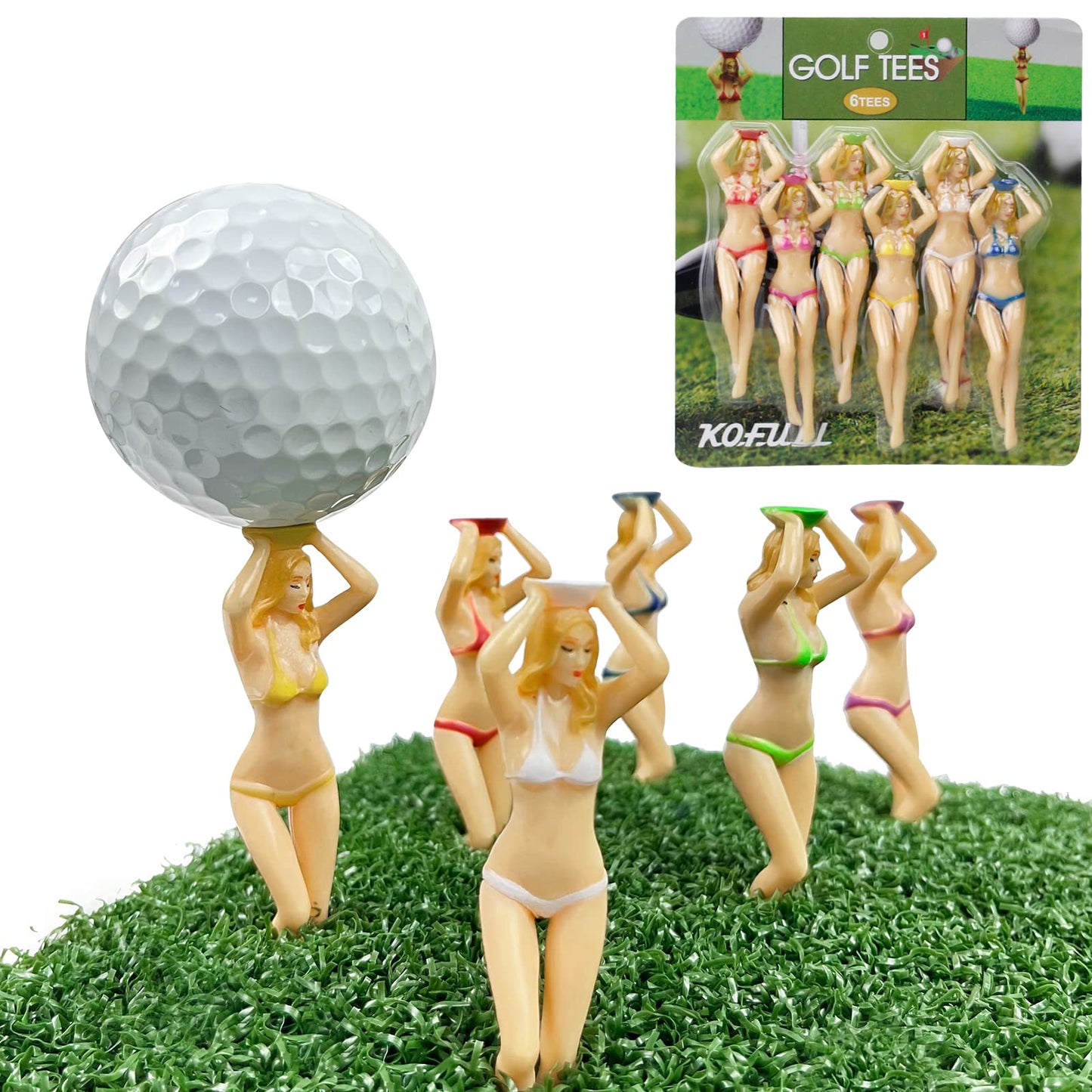 KOFULL Colored Golf Tees, 3 inch Golf Practice Novelty Tees, White Elephant Stocking Stuffer Gifts for Golfer Fun Gift, 6 Pcs