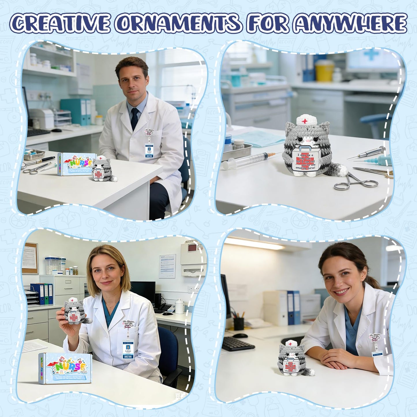 Funny Nurse Week Gifts for Women - 2026 Positive Crochet Cat with Nurse Badge Reel - Animals Emotional Appreciation Gifts for RN Registered Practitioner, LPN, Nursing School Graduation, Christmas