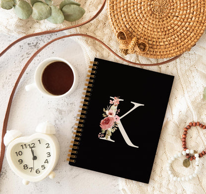 OXW Initial Letter K Notebook, Personalized Gifts, Custom Notebook Journals for Writing, Customized Gifts, Monogrammed Gifts for Women, Black Hardcover Spiral Notebook 5.5 x 8.3