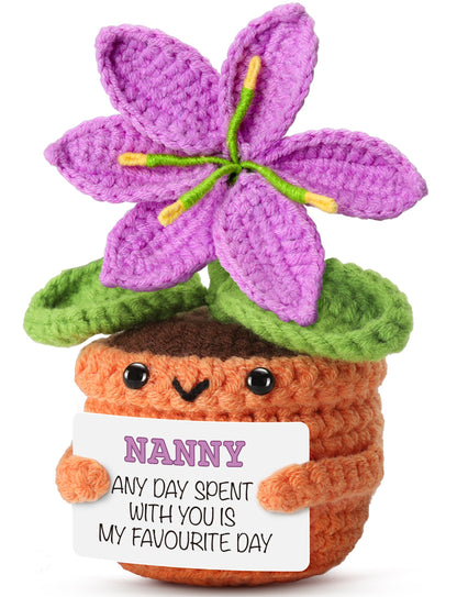 Gifts for Nanny from Granddaughter, Grandson - Sentimental Crochet Flower with Heartfelt Message - Unique Mothers Day, Birthday, for Grandma - Cute Keepsake & Home Décor