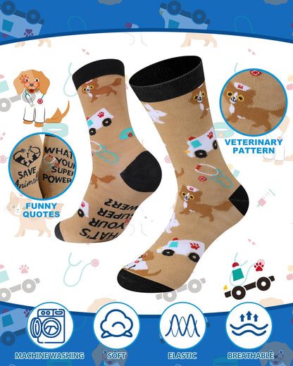 Skicuff 6 pairs Veterinary Socks for Women Men Novelty Veterinarian Cotton Socks Veterinary Week Gift for Doctor Vet Tech