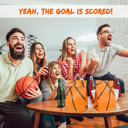 Outus 30 Pcs Basketball Gift Bags Basketball Goodie Bags Bulk Treat Snacks Candy Biscuits Toys Gift Kraft Supplies for Team Teen Adult Sport Ball Theme Birthday Present Party(Orange)