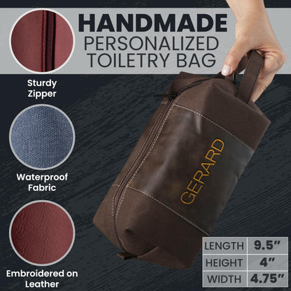 Personalized Gifts for Men - Embroidered Custom Toiletry Bags for Men, 4 Canvas & Leatherette Colors & 10 Thread Colors - Groomsmen Gifts