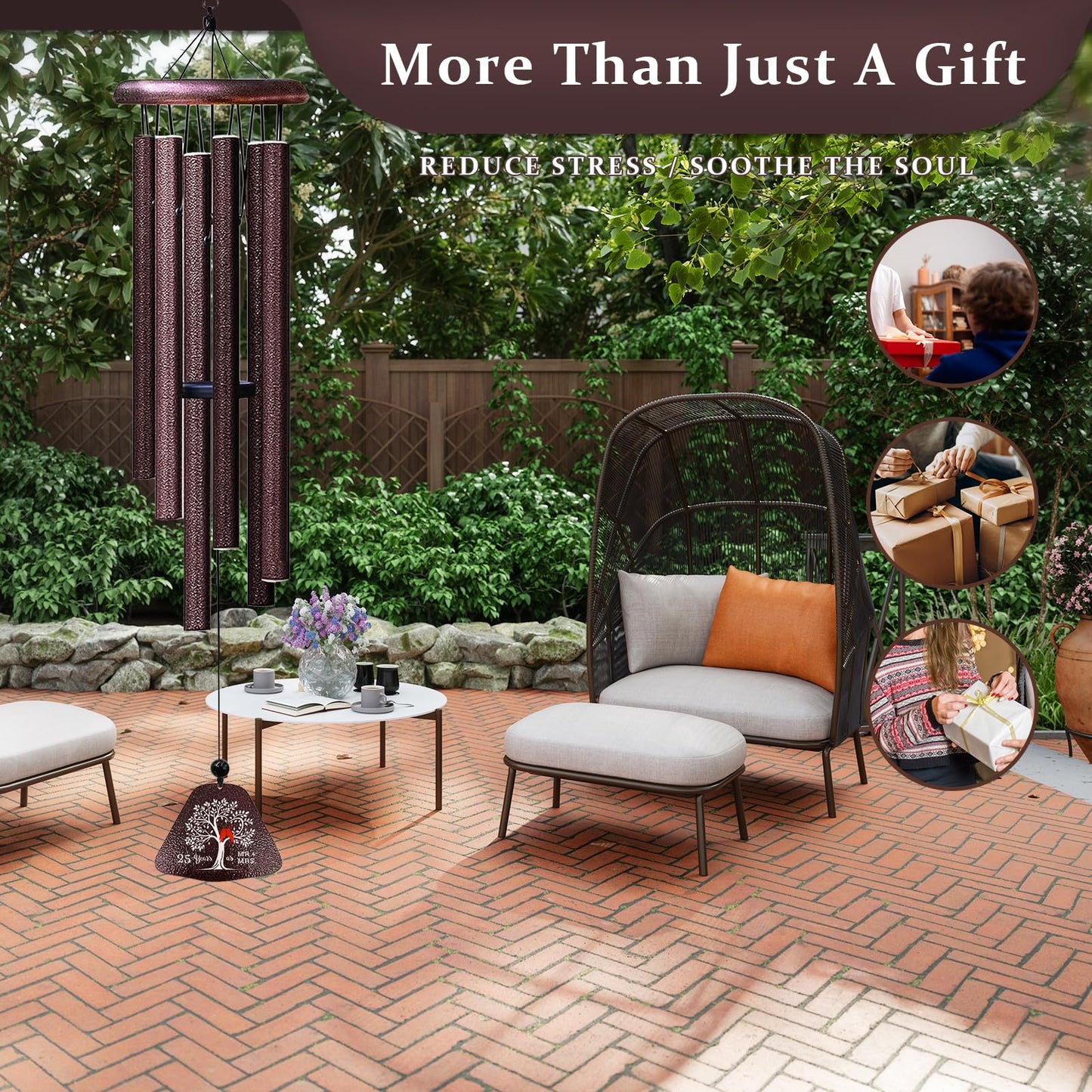25th Anniversary Wedding Gifts, Unique 25th Anniversary 32" Wind Chimes for Couple, Silver 25 Years of Marriage Gift Ideas for Wife Husband, Silver Wedding Gifts for Parents