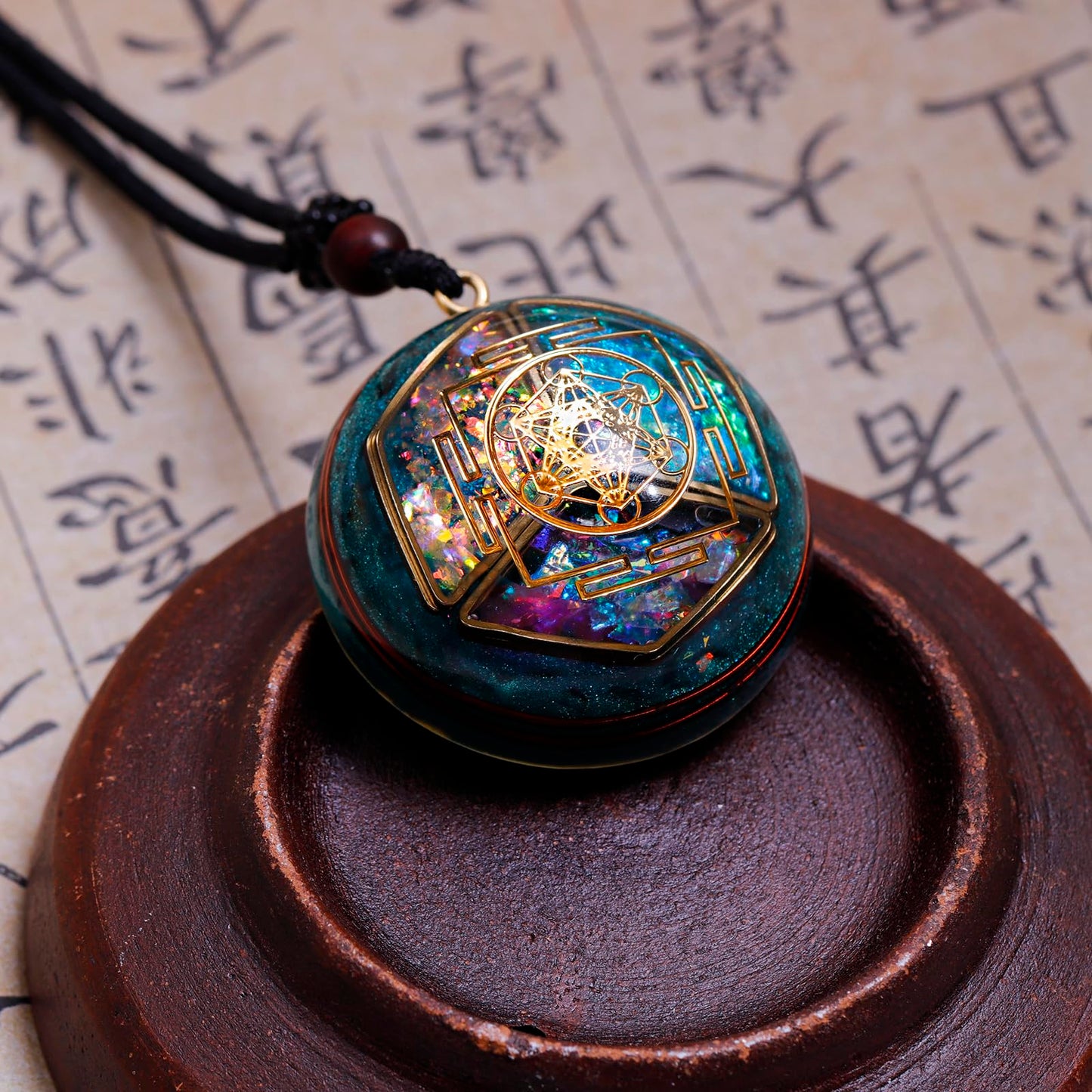 Da Piao Liang Sacred Geometry Orgone Pendant Necklace with Metatron's Cube & Mandala Design - SBB Copper Wire Energy Amulet, Black Adjustable 26-Inch Cord Chain for Spiritual Healing