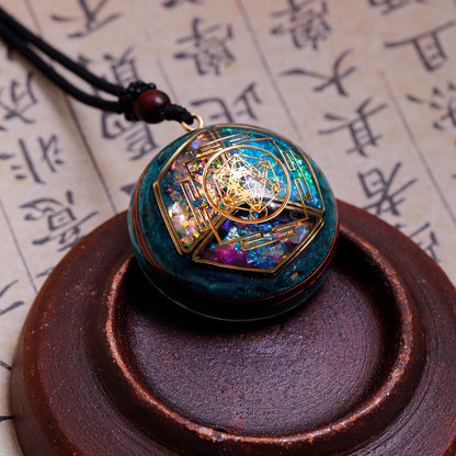 Da Piao Liang Sacred Geometry Orgone Pendant Necklace with Metatron's Cube & Mandala Design - SBB Copper Wire Energy Amulet, Black Adjustable 26-Inch Cord Chain for Spiritual Healing