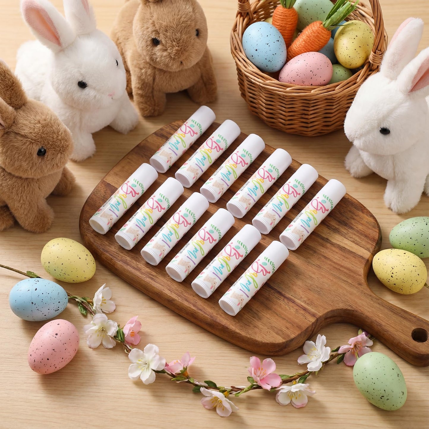 48 Pack Easter Basket Stuffers Lip Balm Gifts Bulk Easter Basket Fillers Party Favors for Adults Women Teacher Coworkers Thank You Gift Set You're the Balm Moisturizing Lip Care (Bunny)