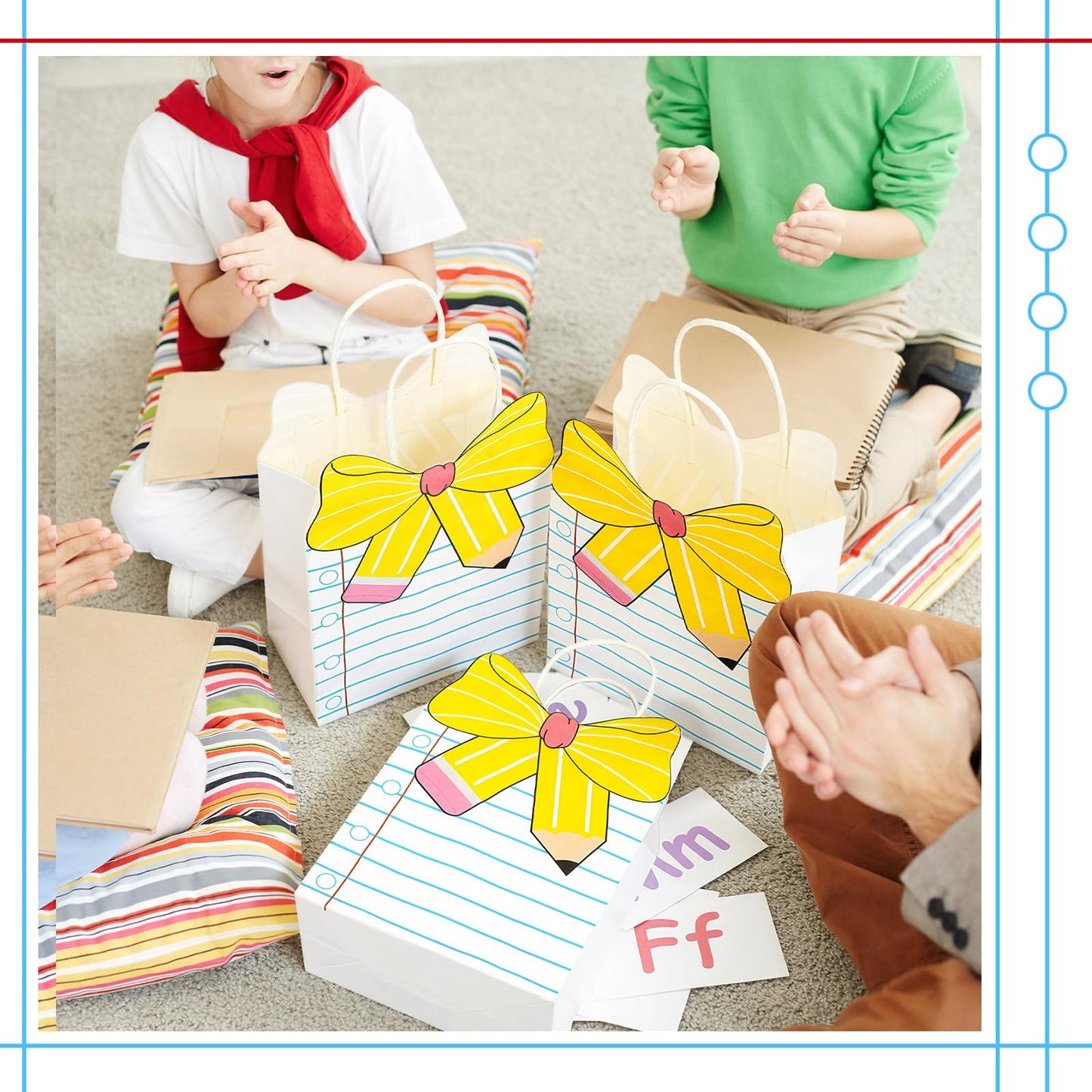 Kolldenn 24 Pcs End of Year Teacher Gift Bags Composition Paper Bags with Handles Notebook Line Teacher Graduation Gifts Bag for Kindergarten Preschool End of Year Party Favors (Notebook)