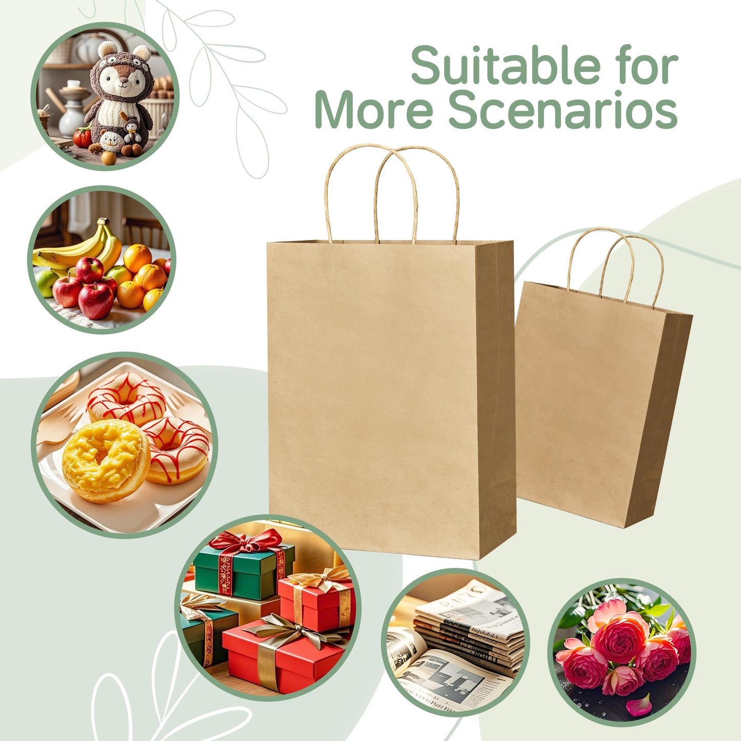 ECOEXTRA Gift Bags 100Pcs Brown Paper Bags with Handles Bulk 8x4.5x10.8 Inch Paper Gift Bag Medium Size, Kraft Paper Bag, Grocery Shopping Retail, Birthday Party Favors Wedding Sacks