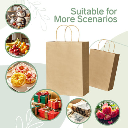 ECOEXTRA Gift Bags 100Pcs Brown Paper Bags with Handles Bulk 8x4.5x10.8 Inch Paper Gift Bag Medium Size, Kraft Paper Bag, Grocery Shopping Retail, Birthday Party Favors Wedding Sacks