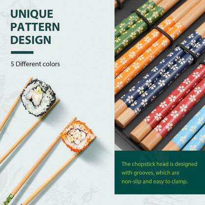 Soeos Sushi Making Kit, Sushi Making Kit for Beginners with 2 Sushi Rolling Mats, 5 Pairs Chopsticks, 1 Paddle, 1 Spreader, 1 Cotton Bag, All Natural Bamboo Sushi Maker Gift Set for Party & Family