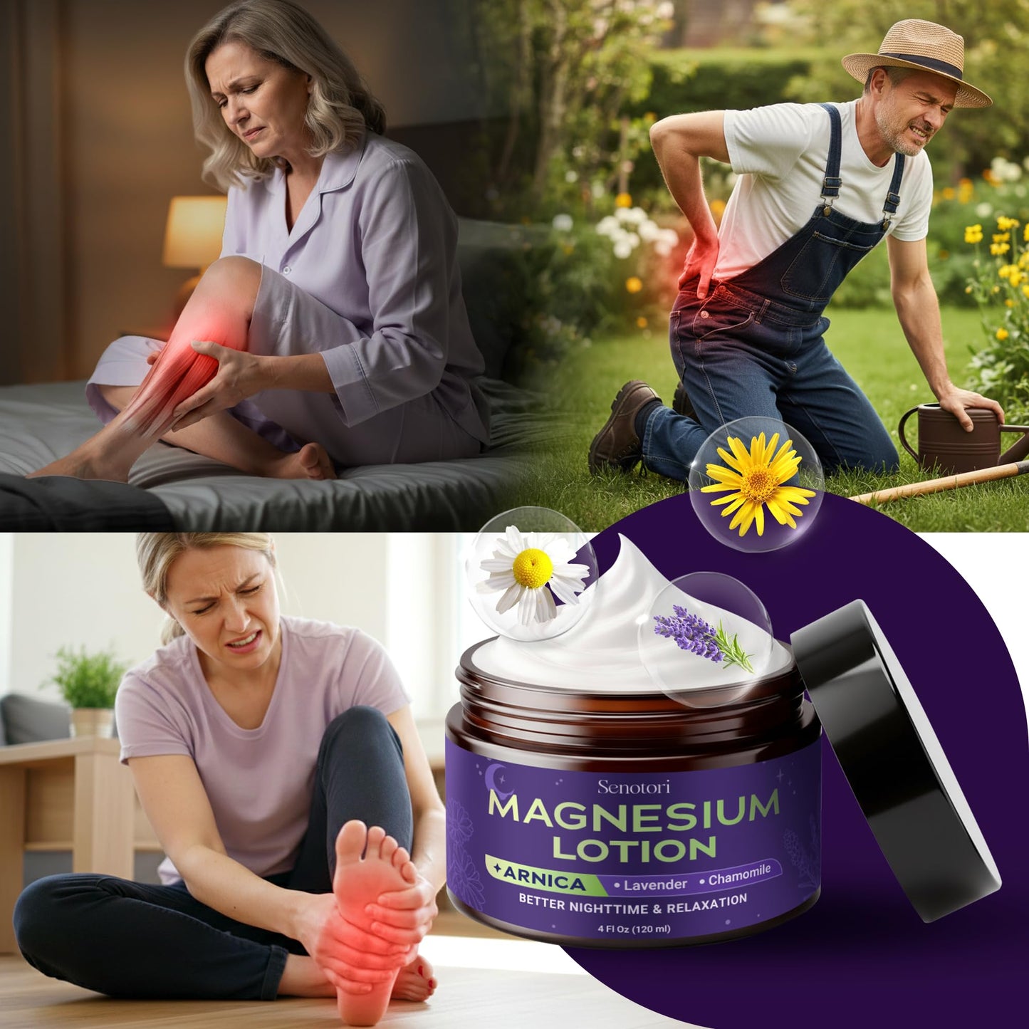 Nighttime Magnesium Lotion with Arnica & Lavender, Chamomile, Topical Magnesium Cream for Daily Body Massage, Thoughtful for Father’s Day Gifts - Relaxation Gifts for Women, Mom & Dad