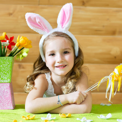 Eaciy Easter Bracelets Basket Stuffers Gifts for Girls Kids - 3-5 PCS Adjustable Bunny Rabbit Bracelet Christian Gift with Card