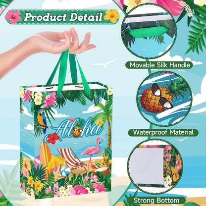 Summer Hawaiian Gift Bag, Aloha Beach Birthday Wrapping Paper Bag with Card Tissue Paper Tropical Luau Gift Bag for Retirement Weddings Bridal Showers Baby Showers Hawaii Party Decorations Supplies