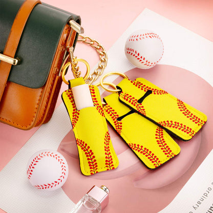 Patelai 20 Pcs Softball Lipstick Holder Keychain Lip Balm Lip Gloss Holder Clip-on Sleeve Pouch Gift for Team Women Travel(Yellow)