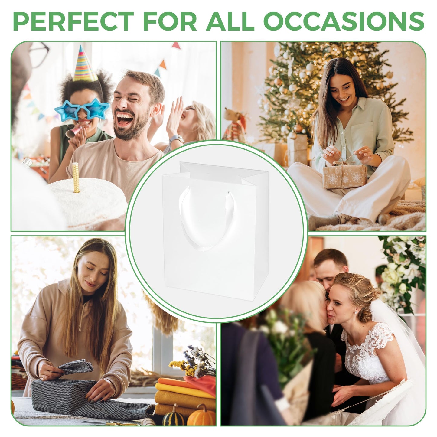 MOXARYSU White Gift Bags With Handles: 8x5x10 Inch 30pcs Medium Paper Gags Bulk For Birthday Wedding Party Shopping
