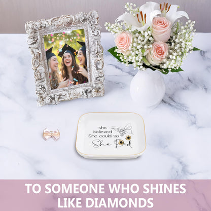 Congratulations Gifts for Women, College Graduation Gifts for Her New Job Gifts - She Believed She Could Jewelry Tray Ceramic Trinket Dish Inspirational Promotion Gift for Coworker