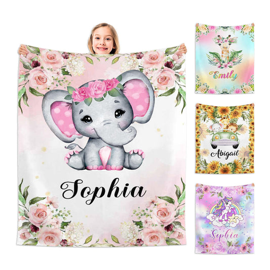 InterestPrint Personalized Baby Blanket with Customized Name - Cute Animals Design for Birthday Gift - Unique Custom Blanket for Baby Girl, Daughter, or Niece