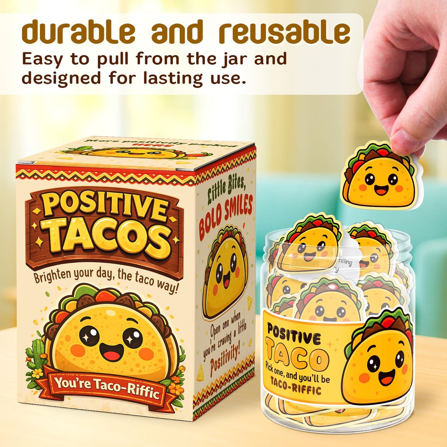 Positive Taco Cards Jar, Affirmation Cards For Women, Tacos Lovers - Welcome Back To School Gifts - 60 Emotional Support Taco Tuesday - Encouragement Gift for Womens, Coworker - Unique Birthday Gift