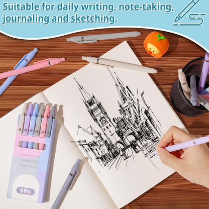 Fenmay Gel Pens, 6 Pcs Smooth Writing Pens No Bleed & Smear, Black Ink Cute Pens Fine Point (0.5mm), Retractable Aesthetic Pens School Office Supplies for Women & Men