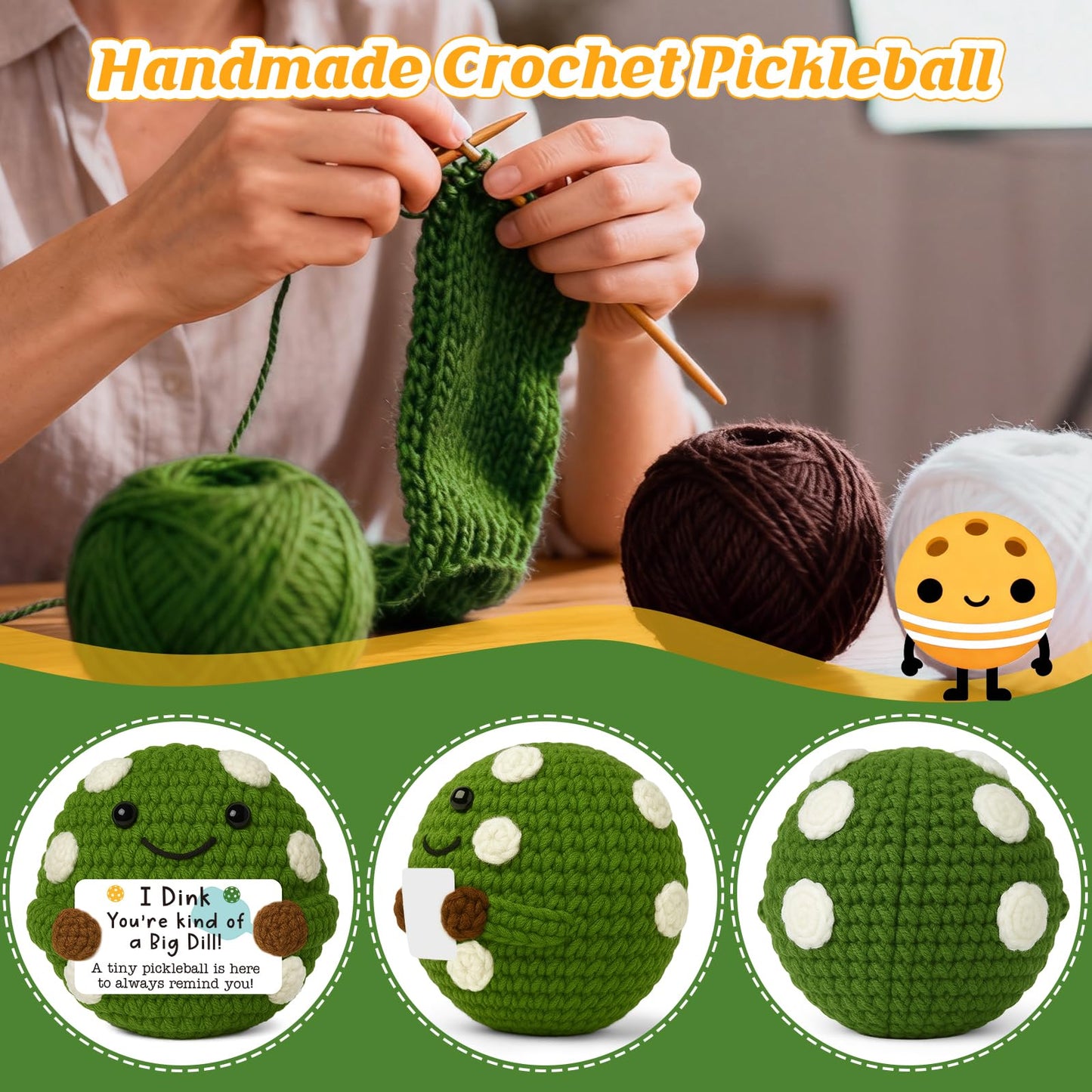 Positive Crochet Pickleball Gifts for Women Men - Inspirational Support Gift for Friends Coach Team Coworker Teenage Boss, Handmade Crochet Pickleball - Funny Pickle Gift for Her Him